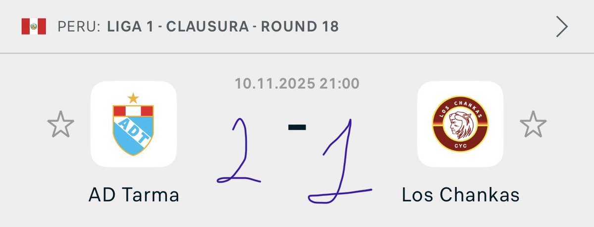 Modelwebka's tweet image. AD Tarma – Los Chankas: 2–1