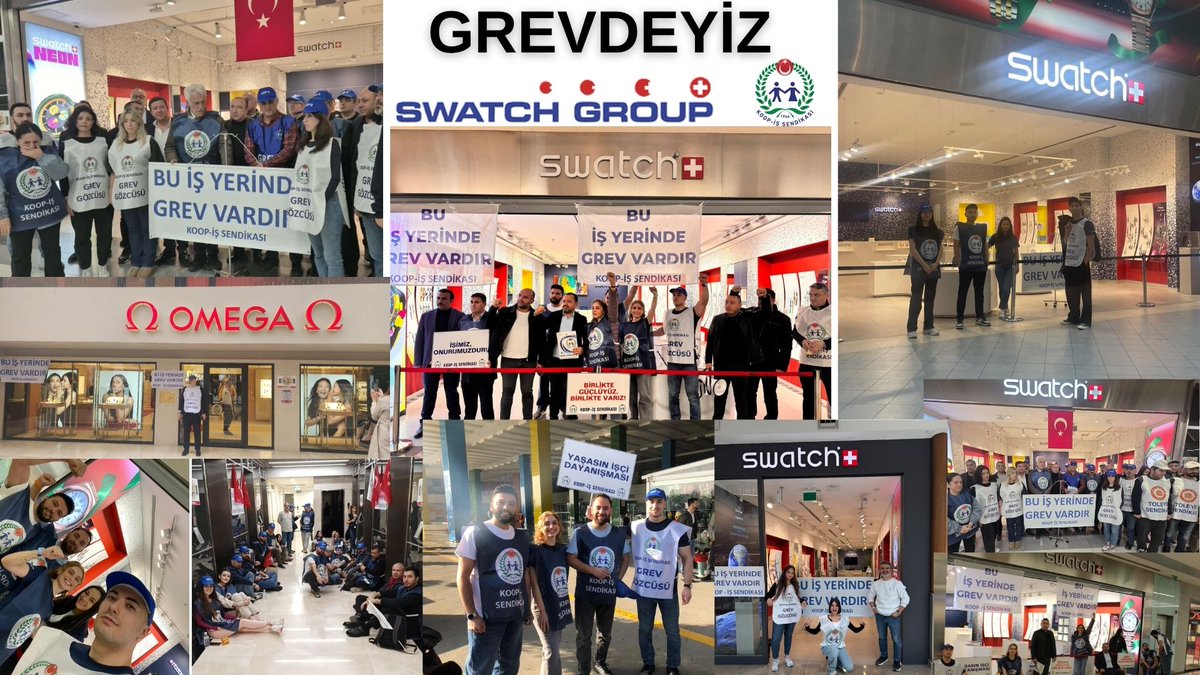 Workers at <a href="/Swatch/">Swatch</a> and <a href="/swatchturkiye/">Swatch Türkiye</a> are on strike for fair wages and respect!
We stand in full solidarity with their struggle. ✊
<a href="/KOOPISSENDIKASI/">Koop-İş Sendikası</a> <a href="/uniglobalunion/">UNI Global Union</a>
#SwatchÇalışanıYalnızDeğil