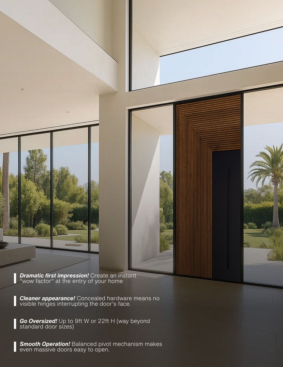 PandaWindows's tweet image. Your front door sets the tone. Make it unforgettable. 🏡✨
Panda Pivot Doors: Up to 22ft H, concealed hardware, unlimited finishes. Custom-built in Las Vegas.
📲 instagram.com/pandawindowsdo…
#PandaWindowsAndDoors #LuxuryHomes #CustomDoors #PivotDoors