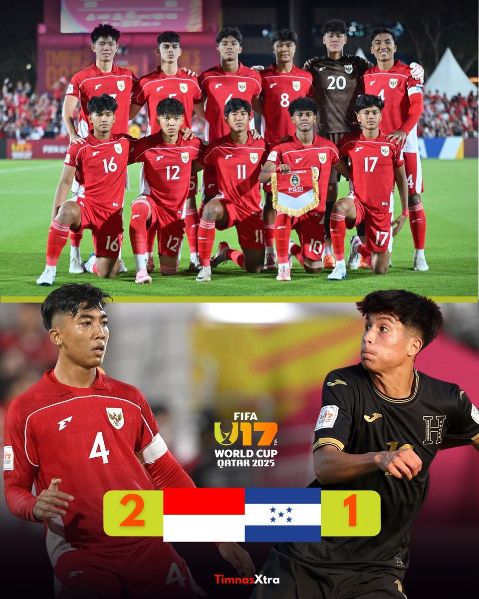 TimnasXtra's tweet photo. A historic night for Indonesia, our 𝐟𝐢𝐫𝐬𝐭 𝐞𝐯𝐞𝐫 𝐖𝐨𝐫𝐥𝐝 𝐂𝐮𝐩 𝐰𝐢𝐧 at any age category! 🇮🇩

#U17WC https://t.co/QrE2dpXLnc