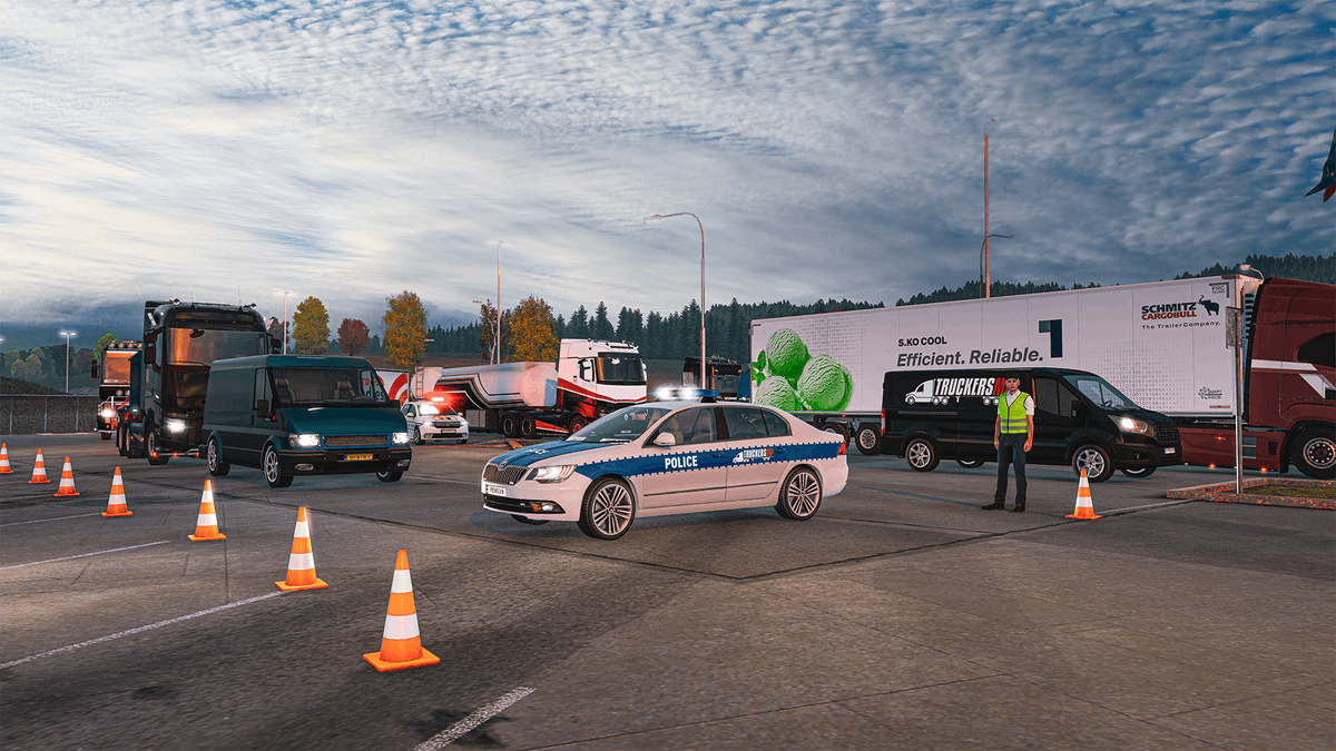 TruckersMP's tweet photo. Did you get pulled over yesterday? Reports of police checks along the French-Belgian border have caused delays. 

#EuroTruckSimulator2 #ETS2MP #TruckersMP https://t.co/U6YnLqwRMw