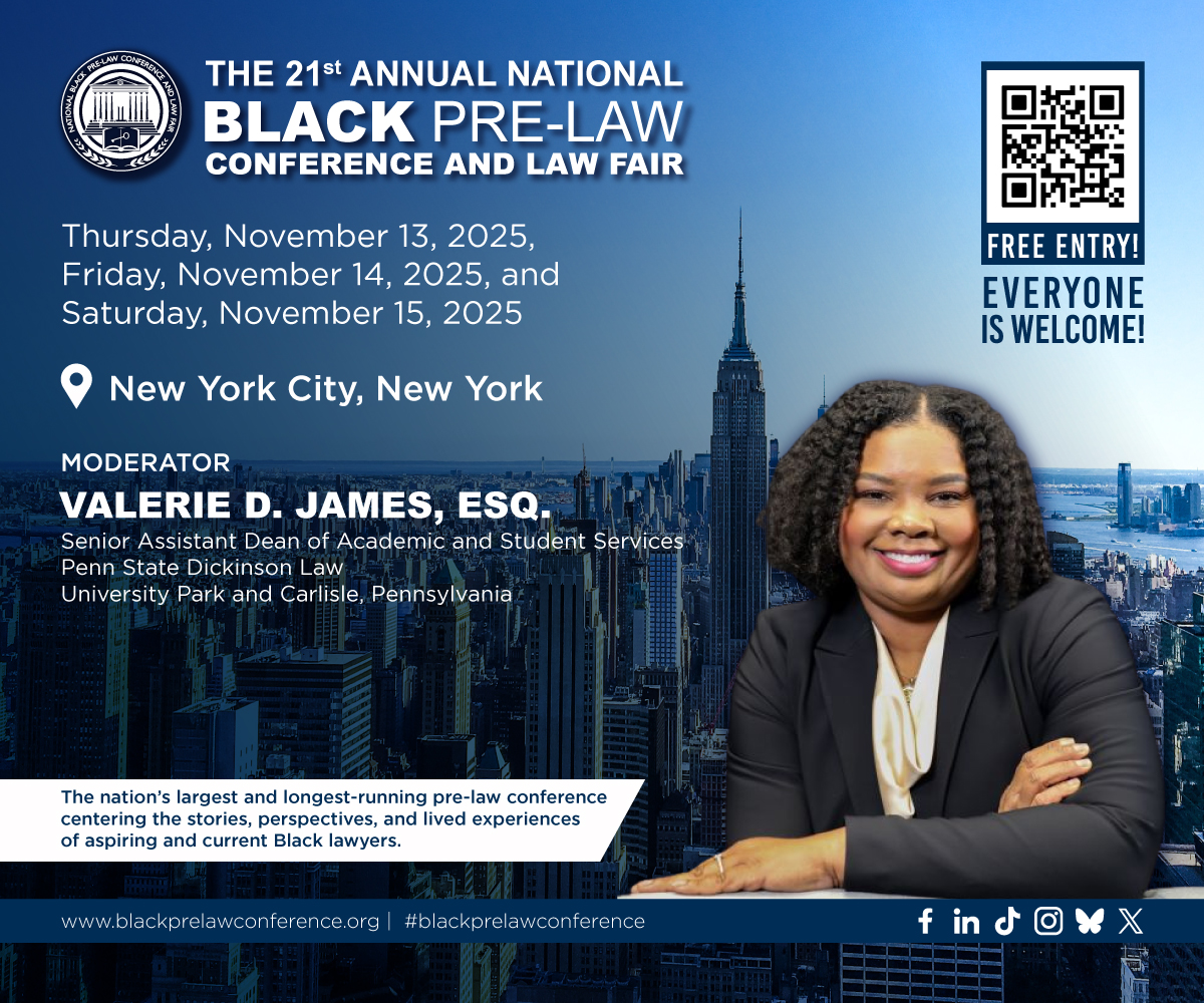 blackprelawconf's tweet image. ✨ MODERATOR ALERT! ✨ 

Meet Valerie D. James, JD, Esq. — Senior Assistant Dean of Academic and Student Services at Penn State Dickinson Law — joining us as a Moderator at #NBPLC2025! Come prepared!

📍 Nov 13–15, NYU School of Law
 🔗 bit.ly/3H7fCQK

#NBPLC2025 #PreLaw