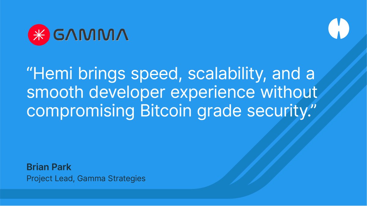 Builders choose Hemi for what matters most — performance, security, and scalability.

Hemi is proud to partner with <a href="/GammaStrategies/">Gamma</a>, an industry leader for active liquidity management and market making strategies. 

Learn more: gamma.xyz

#Bitcoin #DeFi #Hemi