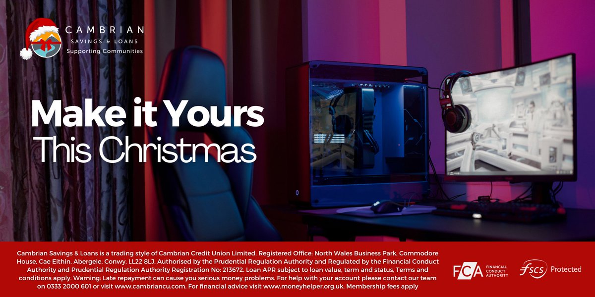 🎮 Make it yours this Christmas!

Dreaming of a gaming PC, toys, or treats? A Cambrian Personal Loan can help — fair, simple, and just for you. 💚

✅ Borrow £200-£5,000 ✅ 39.9% APR ✅ No hidden fees

👉 Apply online now: cambriancu.com/loans/personal…
