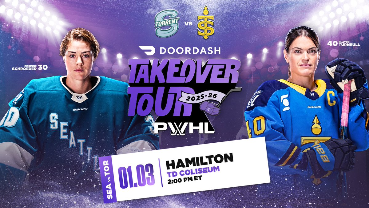 JUST ANNOUNCED 🏒 The PWHL Takeover Tour hits Hamilton as the Toronto Sceptres face off against the Seattle Torrent at TD Coliseum on Saturday, January 3!

Tickets on sale Friday, November 14 at 10AM
🎟 bit.ly/47z7vam