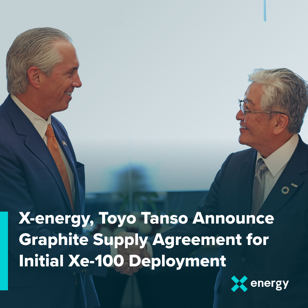xenergynuclear's tweet image. X-energy has announced a $40 million Definitive Supply Agreement with Toyo Tanso, securing fine-grain graphite core components for the initial deployment of our Xe-100 HTGR. Read more: x-energy.com/media/news-rel…