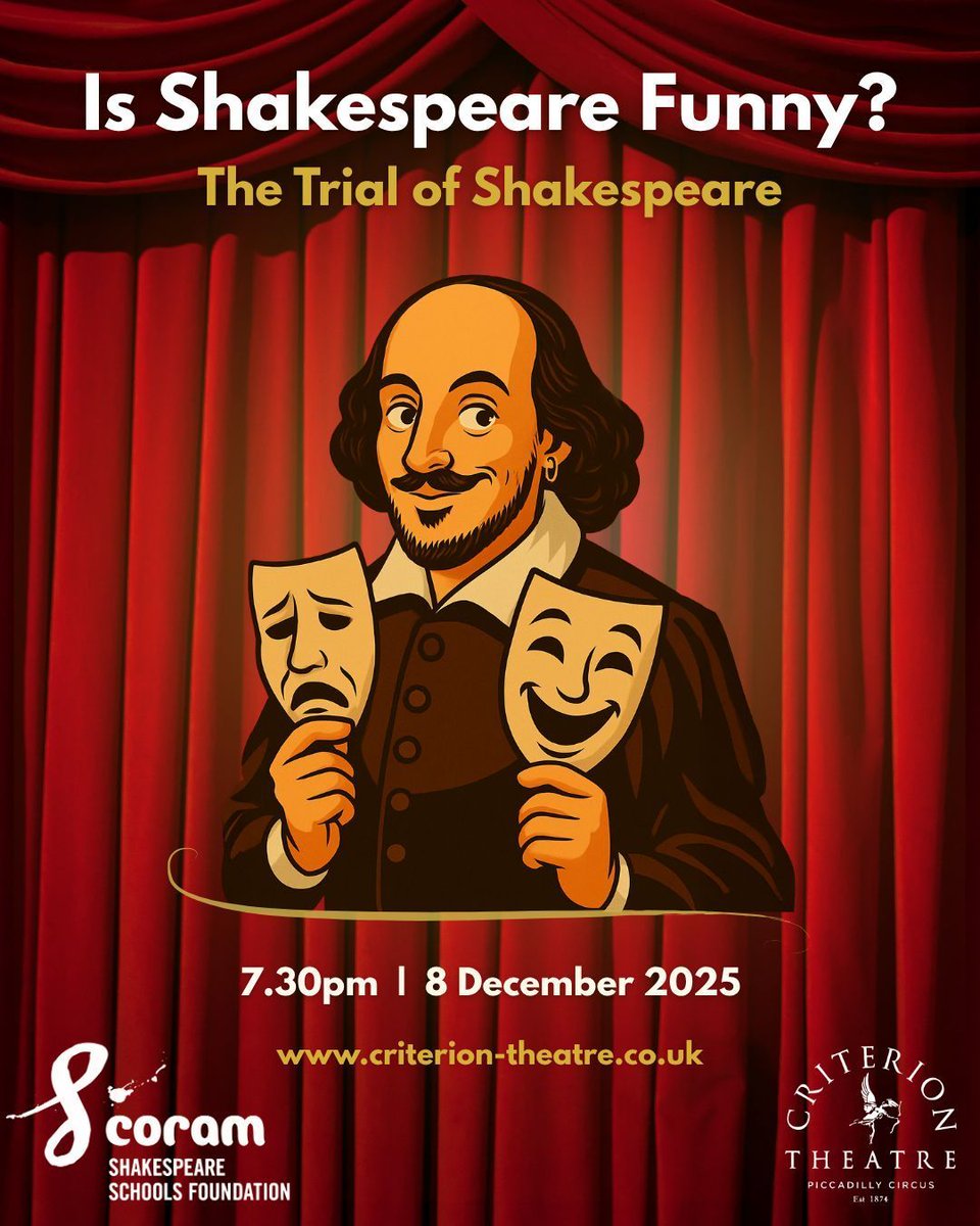 cssf_uk's tweet image. In case you missed it: Marking our 25th anniversary, we present ‘Is Shakespeare Funny? - The Trial of Shakespeare’, a special, one-off fundraising evening where we will put the Bard himself on trial. 🪶  

Come and find out on the 8 December! 

Book now: criterion-theatre.co.uk/thetrialofshak…