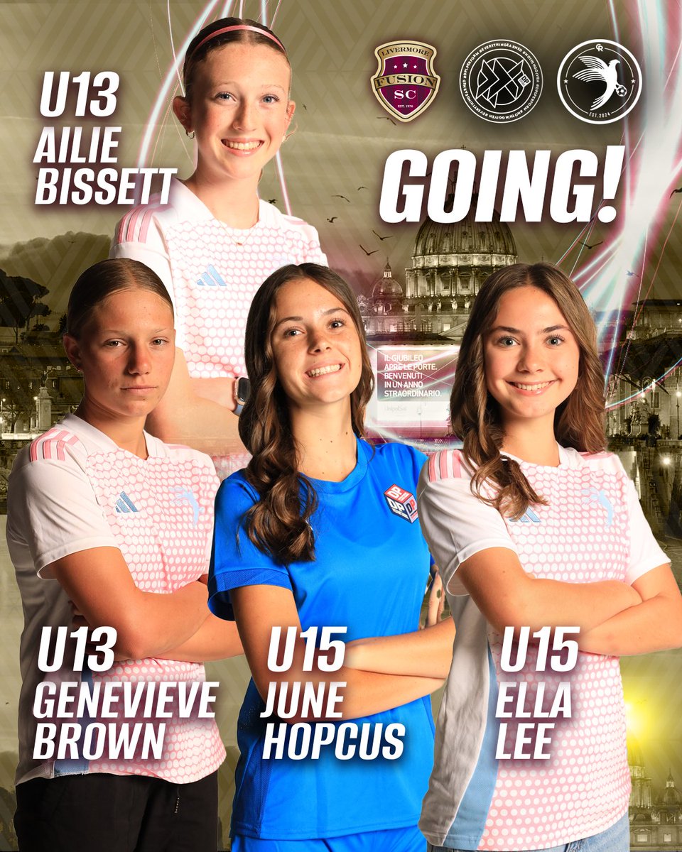 FusionSC's tweet image. Help us give a proper sendoff to our Fusion players GOING TO ROME this month! 🇮🇹 Let&apos;s wish them luck in the comments!! 👏 #PowerofFusion #CaliRiseSoccer #GirlsClubSoccer