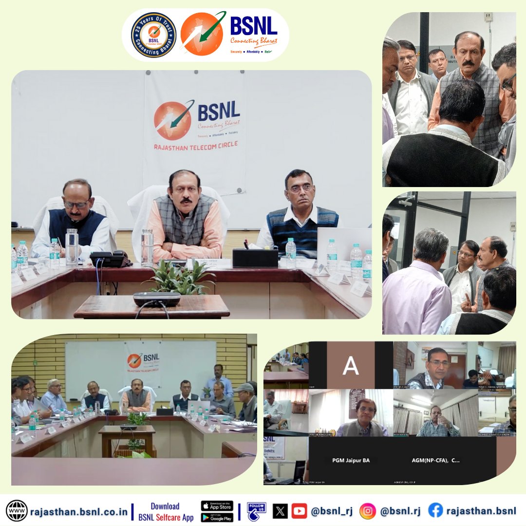 BSNL_RJ's tweet image. Director (CM) #BSNL Board, Sh. Sandeep Govil, reviewed the performance of #BSNLRajasthan Circle and emphasized delivering best-in-class quality of service to every valued customer.

He appreciated the circle’s efforts in ensuring that swadeshi #BSNL4G services are now available…