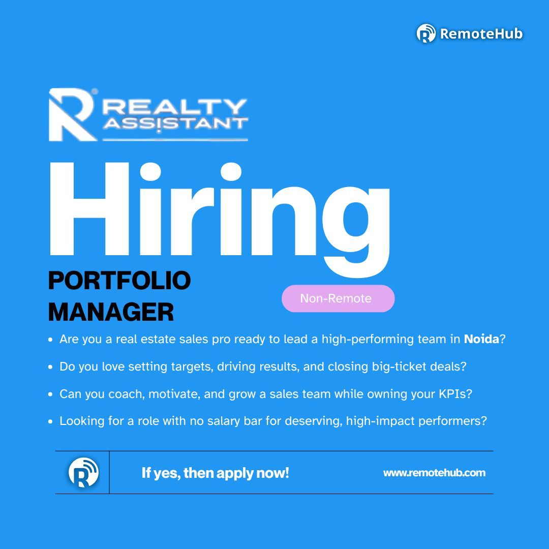 remotehub_com's tweet image. If yes, what are you waiting for?
Apply Now! 

remotehub.com/jobs/details/p…
 
#NowHiring #PortfolioManager #SalesManager #RealEstateJobs #NoidaJobs  #JobsInNoida #BusinessDevelopment #SalesLeader #ApplyNow