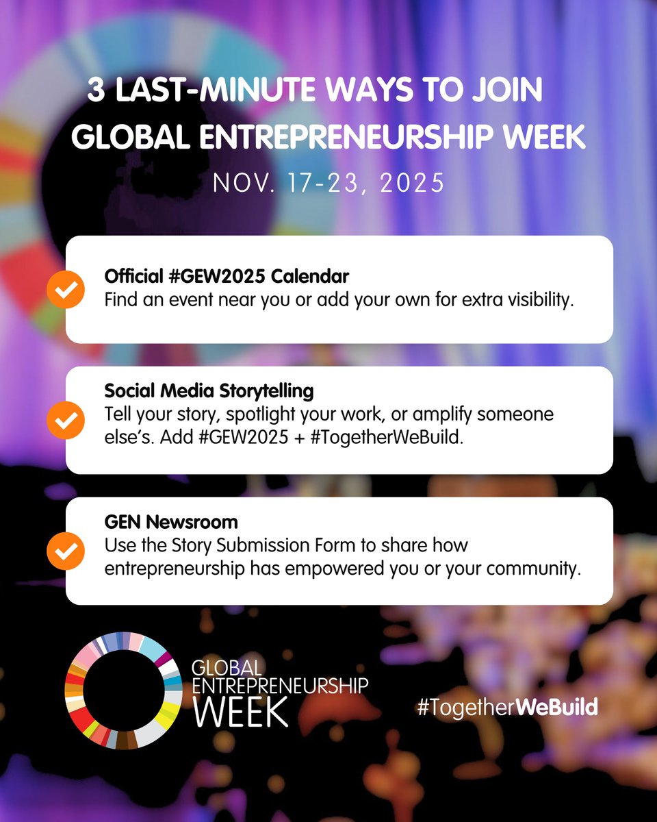 #GEW2025 kicks off Nov. 17 — and we want to highlight ✨ your ✨ events and stories. 

Browse the global calendar, submit your events, share your stories, and tag us in your social posts so we can amplify your impact.

Start here: gew.co

#TogetherWeBuild