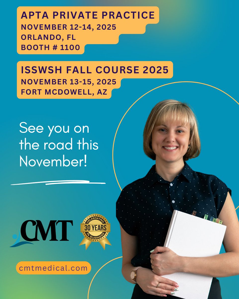 CurrentMedTech's tweet image. Visit us on the road this November!
cmtmedical.com/upcoming-event…
#biofeedback #PelvicFloorHealth #CMTMedical
#physicaltherapist #PT #PTeducation #physicaltherapy #ot
#APTA #isswsh2025