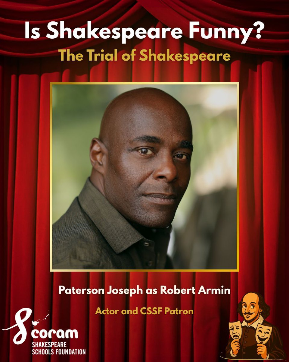 cssf_uk's tweet image. In case you missed it: Paterson Joseph, actor and CSSF patron, takes on the role of Robert Armin for ‘Is Shakespeare Funny? - The Trial of Shakespeare’ on 8 December. 💫 

Book your ticket: criterion-theatre.co.uk/thetrialofshak… 

#IsShakespeareFunny #TheTrialOfShakespeare