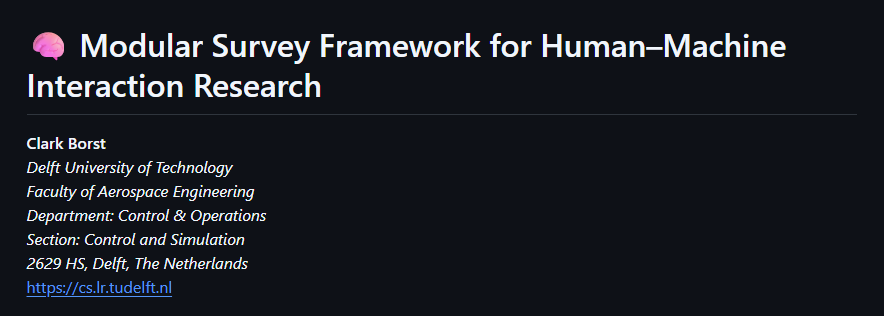 🛑New release: Open-source tool for Human Factors research

<a href="/AI4REALNET/">AI4REALNET Project</a> partner Clark Borst, from <a href="/tudelft/">TU Delft</a>, released a lightweight, modular, open-source survey framework that allows labs to run validated human-machine interaction instruments locally.

➡️lnkd.in/dkX-d2hc