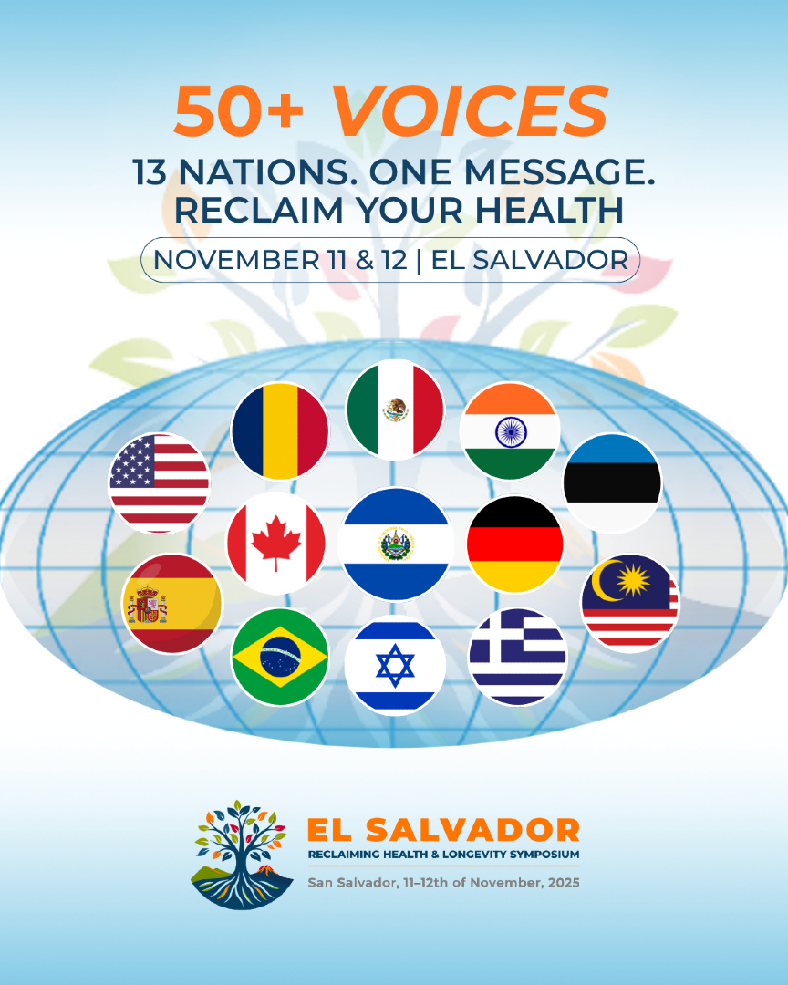 Across borders, across beliefs, the world is uniting for one purpose:

to reclaim health, freedom, and humanity. 

Over 50 speakers from 13 countries are coming together in El Salvador to share truth, innovation, and hope.

A special thank-you to <a href="/Solarishealthsv/">Solaris Healthcare</a> , for supporting