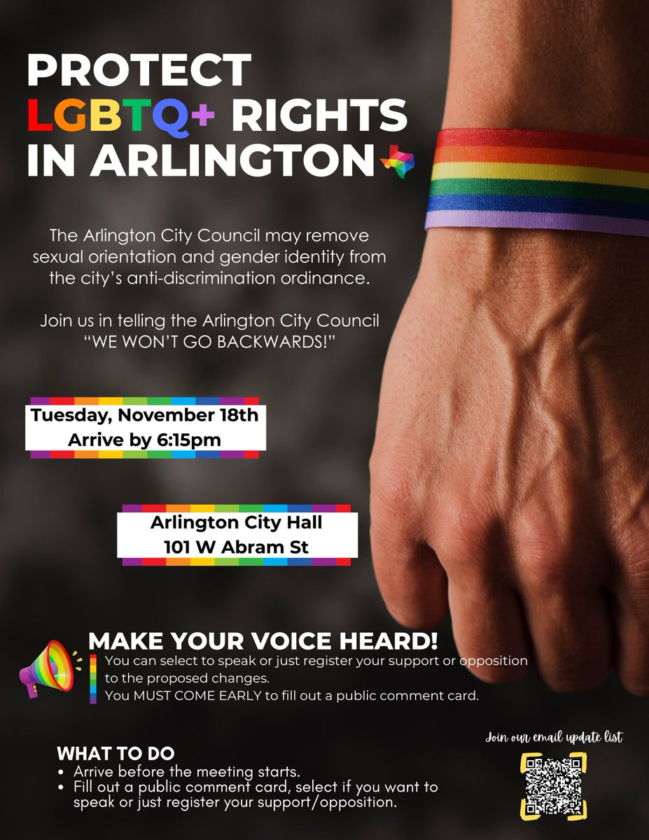 We are SHOWING UP and SHOWING OUT! Make plans to attend the Arlington City Council meeting on 11/18 to stand up for basic Civil Rights!

arlingtonstrikesout.com