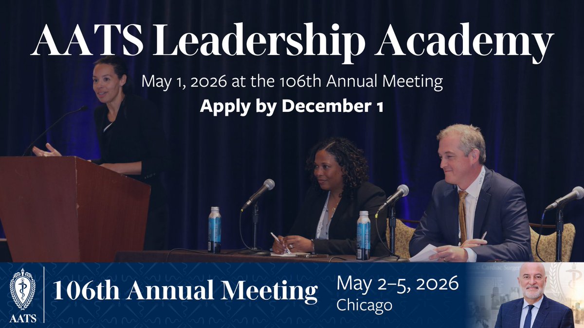 AATSHQ's tweet image. Calling all mid-career #cardiothoracic surgeons: The AATS Foundation has two programs dedicated to progressing your career. Apply for the:
🔹AATS Foundation/WTS Mid-Career Investigator Award
🔹#AATS2026 Leadership Academy
aats.org/foundation
Deadline: 12/1