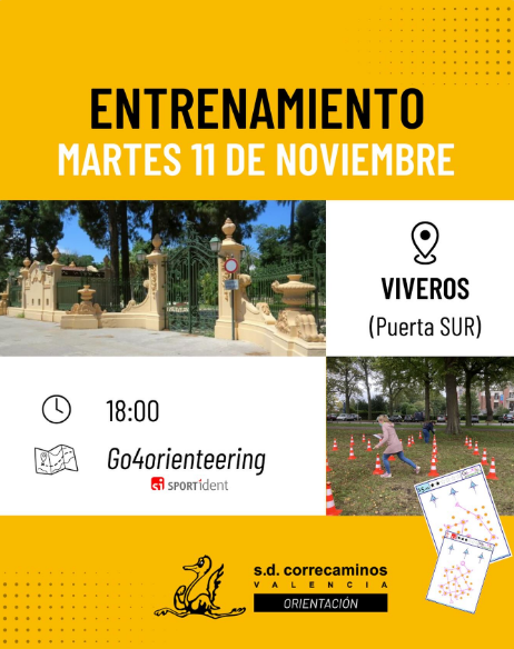 🗓️Entrene Escuela Orientación. 🧭
Martes 11 de noviembre
18:00h

✅GO4ORIENTEERING
▶️En esta ocasión utilizaremos la serie 30 de ejercicios.

📍El punto de encuentro será la entrada sur de los jardines de Viveros (desde Alameda)