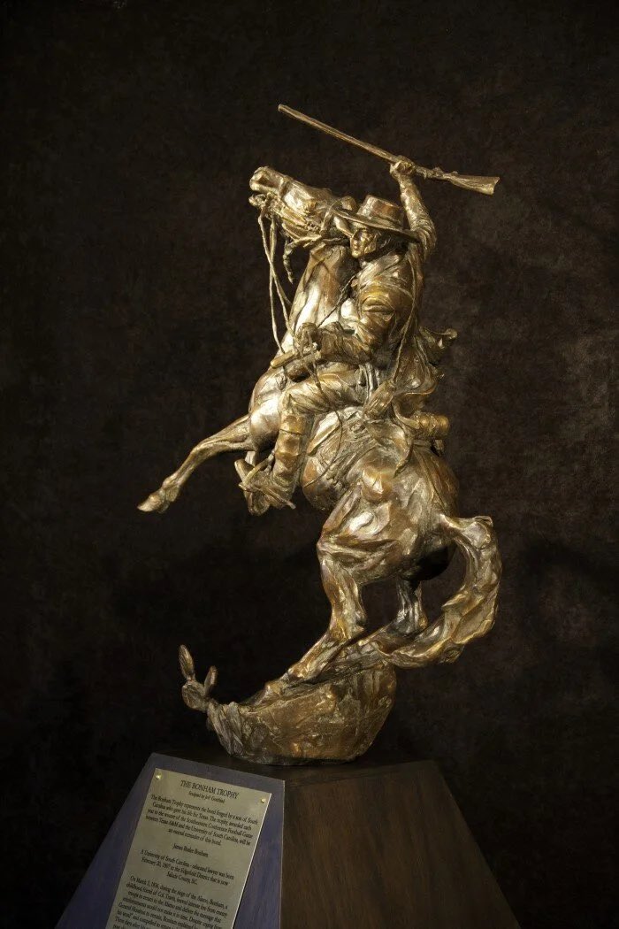 BarstoolTexasAM's tweet photo. We are 9-0, but now it’s time for the most important game of the season against our BIGGEST and MOST HATED annual rivals. The treasured Bonham Trophy WILL be ours again. I HATE THOSE DAMN GAMECOCKS SO MUCH #SouthCarolinaHateWeek https://t.co/nw6TP6XOml