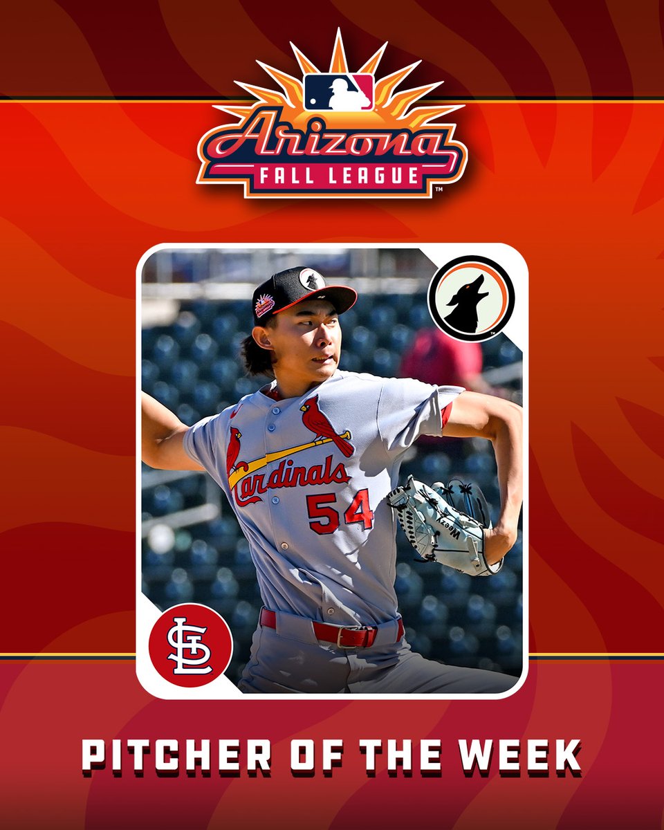 MLBPipeline's tweet image. Chen-Wei Lin is your Arizona Fall League Pitcher of the Week!

The @Cardinals&apos; right-hander struck out five batters and allowed just one hit in three scoreless frames in his lone start: atmlb.com/487ePtN