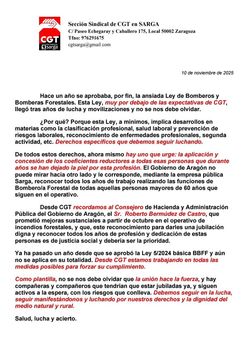 Exigimos la aplicación de la ley de bomberos y bomberos forestales ¡¡YA!!