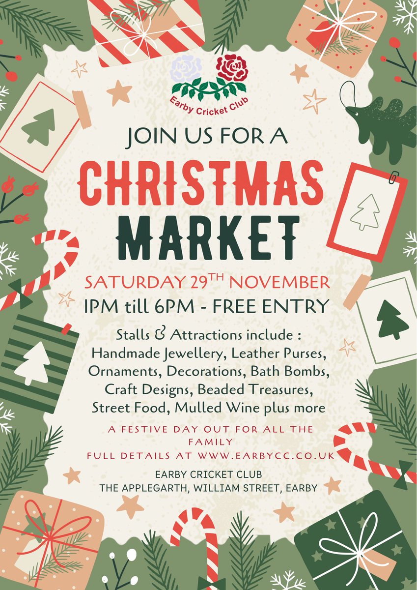 CHRISTMAS MARKET 🎄🎄

Join us for a festive afternoon of fun, food and Christmas cheer at our inaugural Christmas Market

📆 Saturday 29th November
⏰ 1PM till 6PM
📍The Applegarth, William Street, Earby BB18 6NN

Free Entry

earbycc.co.uk/post/christmas…