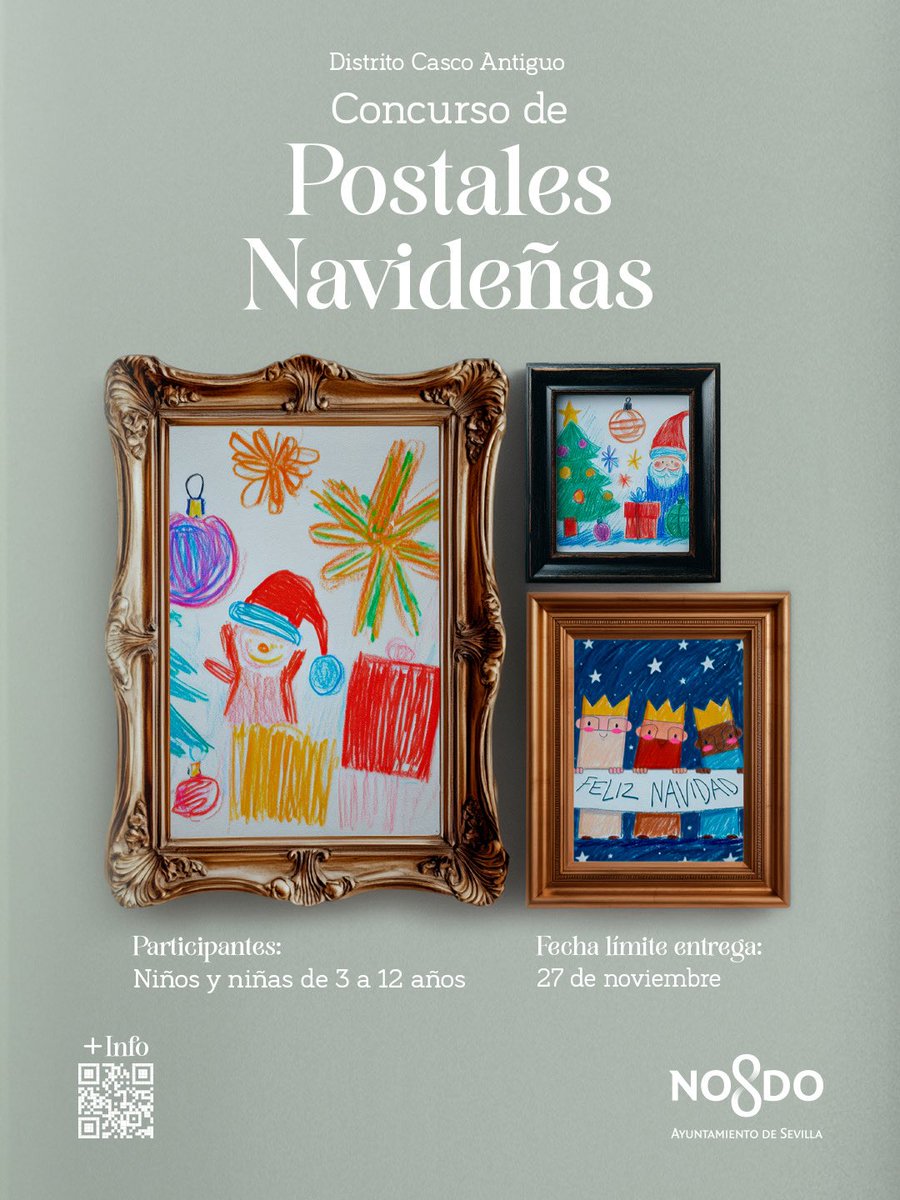 📢 Invitamos a todos los colegios del Distrito Casco Antiguo a participar con sus alumnos de 3 a 12 años en el Concurso de Postales Navideñas 2025.

Crea tu postal y muestra cómo imaginas la Navidad en nuestro distrito.

🗓 Entrega hasta el 27 de noviembre.

¡Anímate y participa!