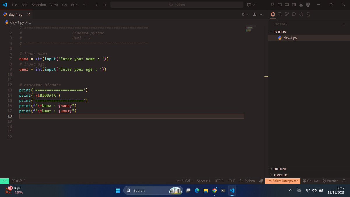 PerdanaAdi96536's tweet image. Day one belajar koding 💻

#learncodeonline #CodingJourney