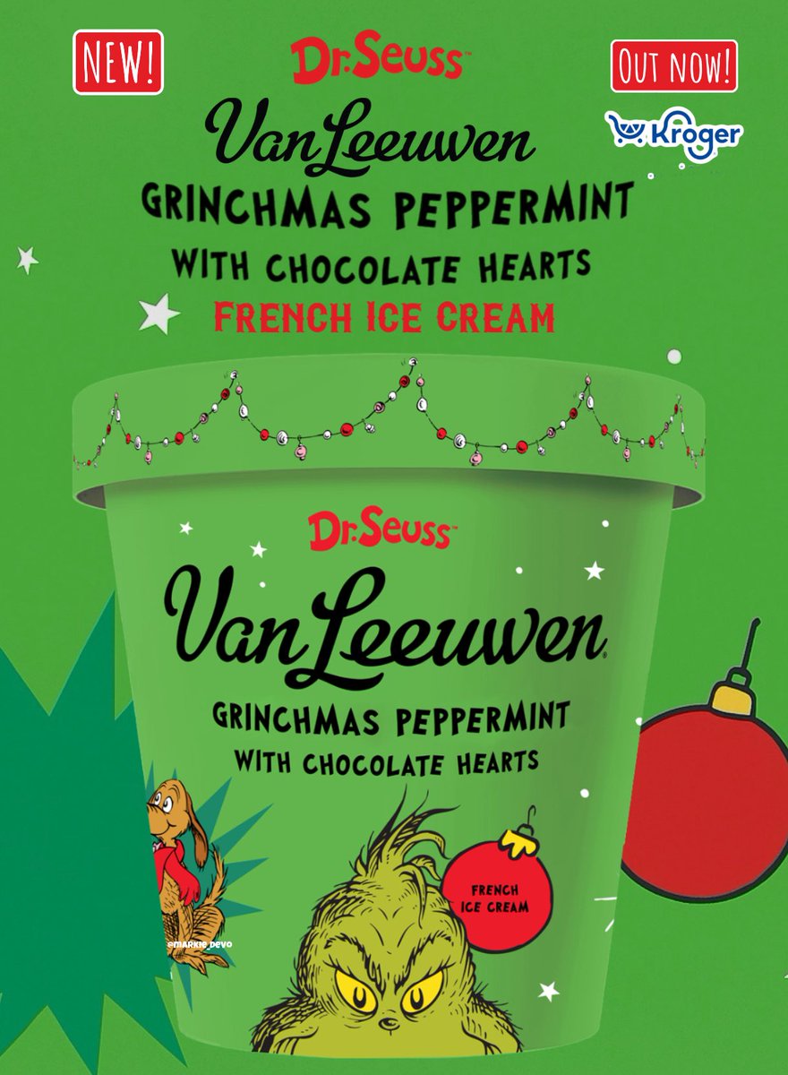 markie_devo's tweet image. NEW Van Leeuwen X Dr Seuss Grinchmas Peppermint with Chocolate Hearts French Ice Cream. 

🛒Spotted at Kroger, it might be exclusive to Kroger &amp;amp; affiliates. I’ll update soon. 

(Van Leeuwen/Kroger, Thanks @snackwire for the tip.✊🏻)

Thoughts👇🏻