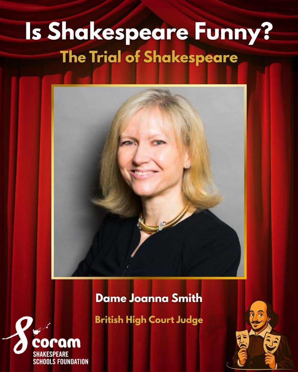 cssf_uk's tweet image. In case you missed it: Dame Joanna Smith, a British High Court Judge, appearing in ‘Is Shakespeare Funny? - The Trial of Shakespeare’ on 8 December. 👩🏼⚖️ 

Book your ticket: criterion-theatre.co.uk/thetrialofshak… 

#IsShakespeareFunny #TheTrialOfShakespeare