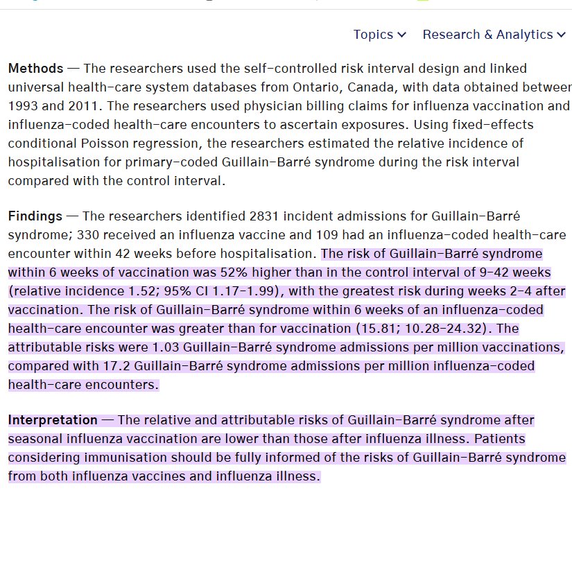 The rate of Guillain-Barre syndrome, a disorder with ascending paralysis due to nerve damage, is 10x higher after influenza infection than vaccination