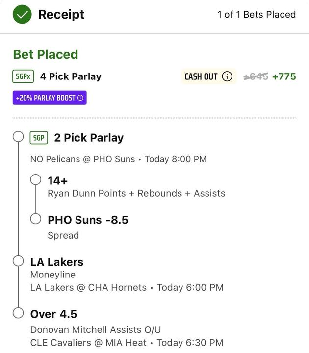 DraftKings NBA SGPx 🏀

EV: 10%
FV: +694
QK: 0.3u