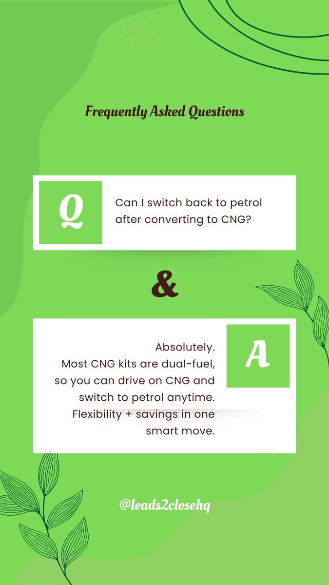 L2CEnergy's tweet photo. Answer: Absolutely! Most CNG kits are dual-fuel, so you can drive on CNG and switch to petrol anytime. Flexibility + savings in one smart move. #CNGFAQ #DualFuel #DriversChoice https://t.co/68U84nI2rk