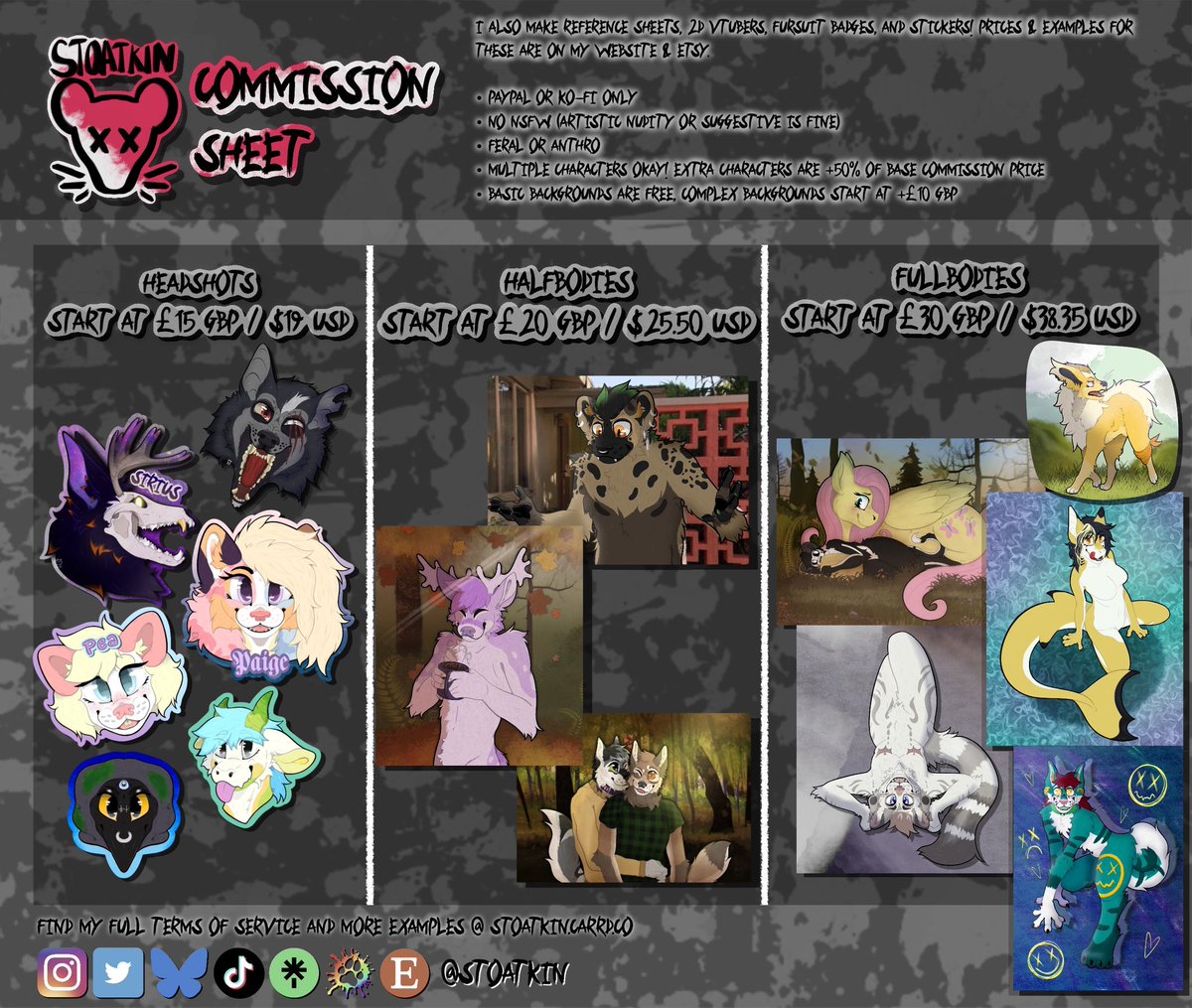 stoatkin's tweet image. Hello! I’m Stoat 🐀 

I’m an artist and fursuiter, makin’ a bunch of different arts and crafts based on the furry fandom and therian community. 

I also talk a lot about reptiles, invertebrates, animal care &amp;amp; taxidermy!

All my socials can be found here: linktr.ee/stoatkin