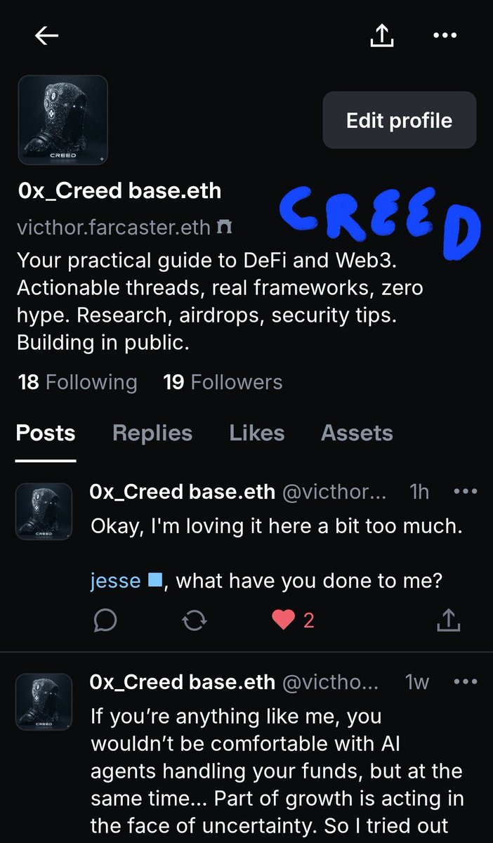 0x_Creed's tweet image. I&apos;m in💎

we&apos;ll see how goes...@farcaster_xyz is already pulling me in. I&apos;ll give an update on my experience on both platforms.