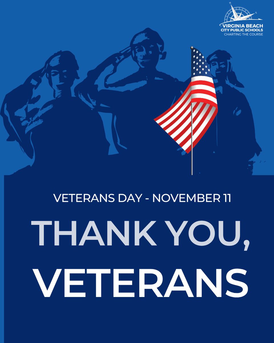 vbschools's tweet image. Today, we honor all who have served our country. We also recognize the sacrifices of military-connected families in our VBCPS community.

Thank you, ALL, for your service and dedication. ❤️💙🤍

#WeAreVBSchools #VBCPSProud #VeteransDay #MilitaryFamilyAppreciationMonth