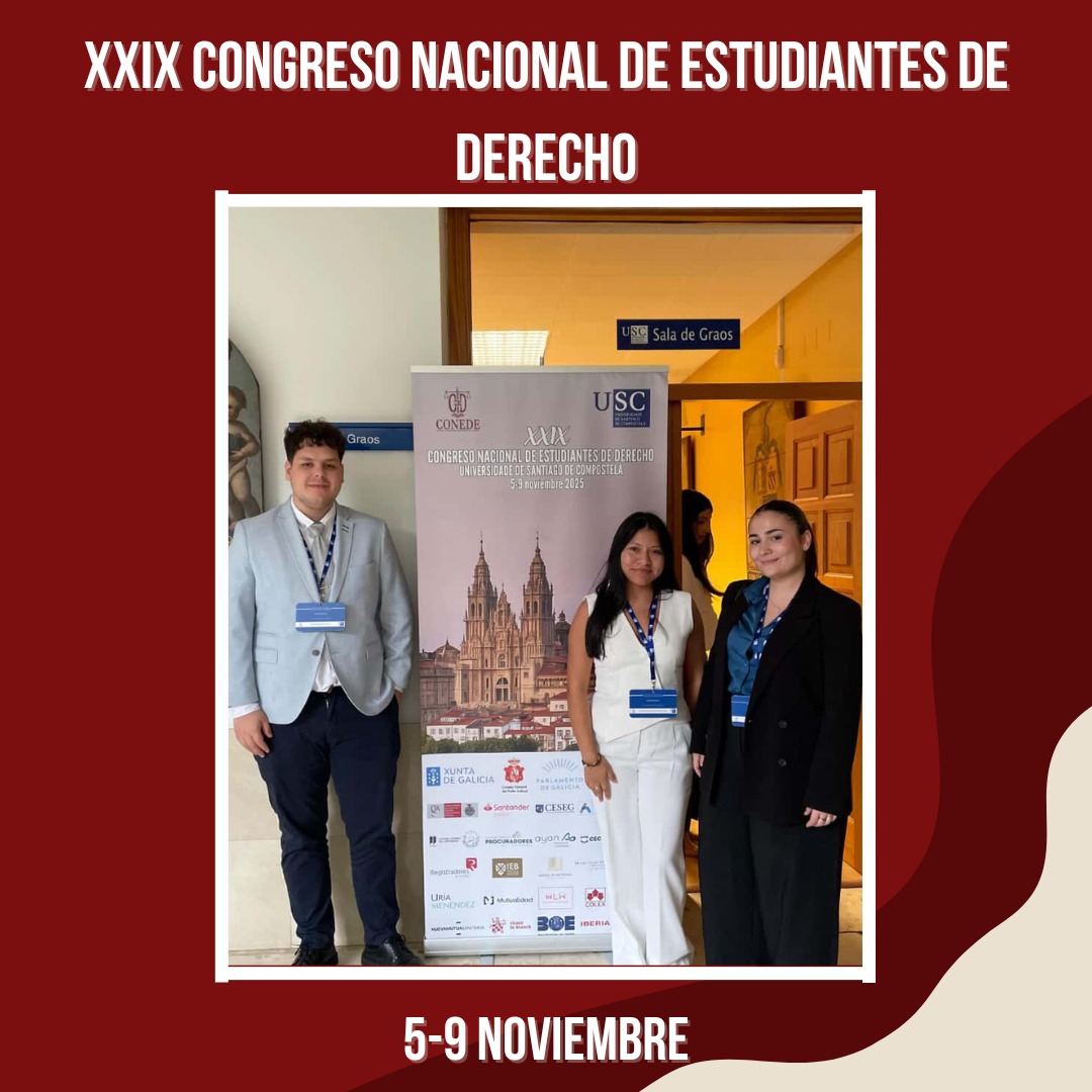 La semana del 5 al 9 de noviembre asistimos al XXIX Congreso Nacional de Estudiantes de Derecho, celebrado en la Universidad de Santiago de Compostela.

Durante esos días, se debatió sobre los problemas actuales de los estudiantes de derecho de toda España.

¡Seguimos!