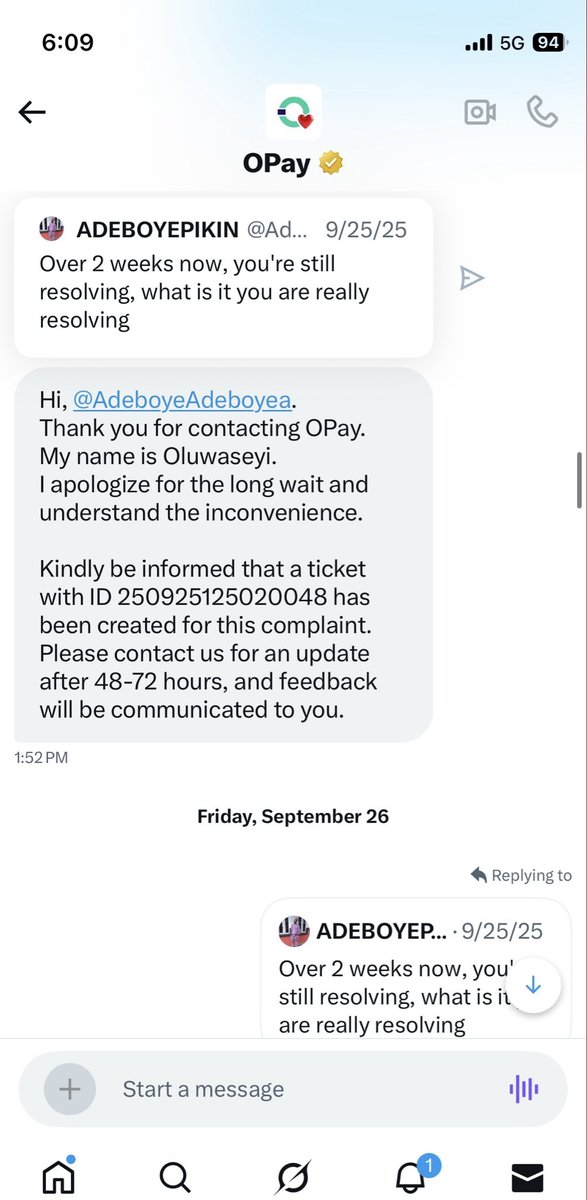 AdeboyeAdeboyea's tweet photo. @OPay_NG @cut2bite @AirtelNigeria @cenbank @fccpcnigeria @opay @officialEFCC First batch of ticket ID, no resolution @OPay_NG refund my money or do what is requested of you @cenbank @fccpcnigeria @officialEFCC , see this ooo https://t.co/lHDQ4kagcI