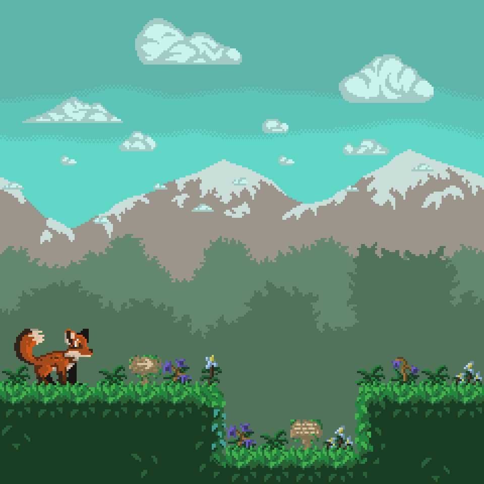 adr_verissimo's tweet photo. Hey everyone!!
Drawed some background for my previous grass tileset! I did some bushes/trees, mountains, clouds and a gradient for the sky. Was a nice experience!

#ドット絵 #dotpict #pixel #art #tiles #props #mountain #background #clouds #fox #redfox #grass #tileset #pixelart https://t.co/1b5uElrfHw