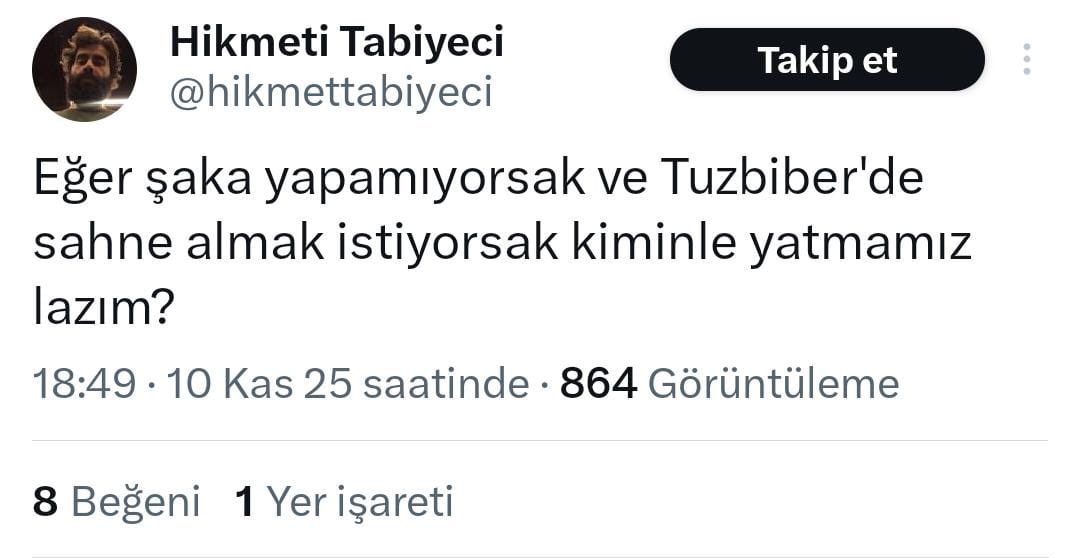 eamaalesef's tweet image. tuzbiber’de sahne alan bütün kadınlara bir ithamdır bu. çok aşağılıkça çok çiğ.
şakan varsa her pazartesi/salı açık mikrofon var aylak’ta gidip sahneye çıkabilirsin kimseyle yatmadan. her kadın meselesinin bir yerlerinde varsın. insan bir kere kendine “susayım” demez mi ya?