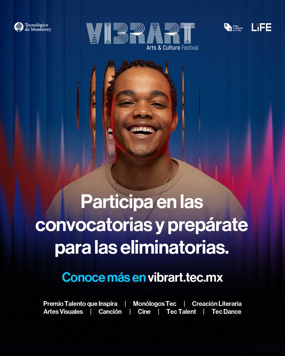 ¿Sabes en qué etapa de VIBRART se encuentra tu campus? 

Acércate a las oficinas de Arte y Cultura para conocer las fechas de tu concurso y etapa de tu interés. 

Para más información también puedes consultar spr.ly/60137Trn5