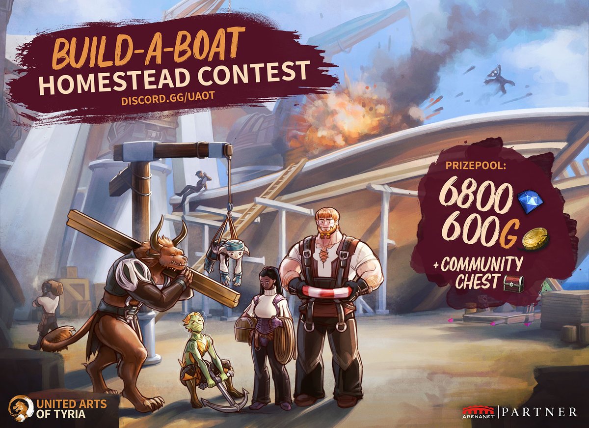 GuildWars2's tweet photo. Show off your creativity with fellow builders, and join our creative partners at United Artists of Tyria in the ultimate Build-A-Boat challenge! Submission and challenge details are available on the UAoT discord: https://t.co/NM8f1Oh56z https://t.co/z4aQEWByI1