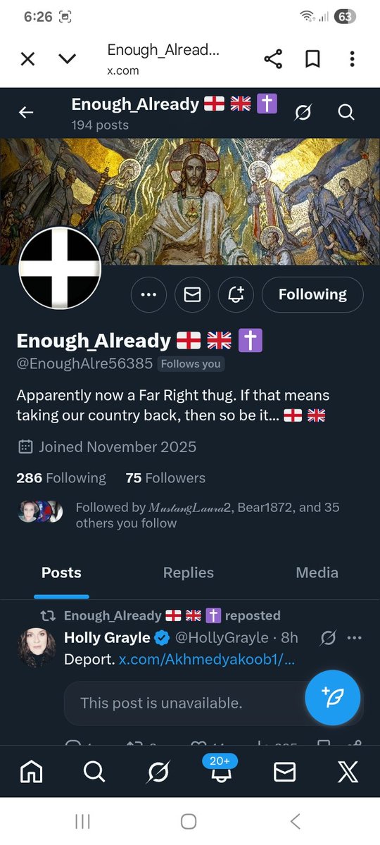 Can we help this British patriot find some new friends and grow 
<a href="/EnoughAlre56385/">Enough_Already 🏴󠁧󠁢󠁥󠁮󠁧󠁿 🇬🇧 ✝️</a> 🇬🇧
F&amp;R
💪🫶💯🇬🇧