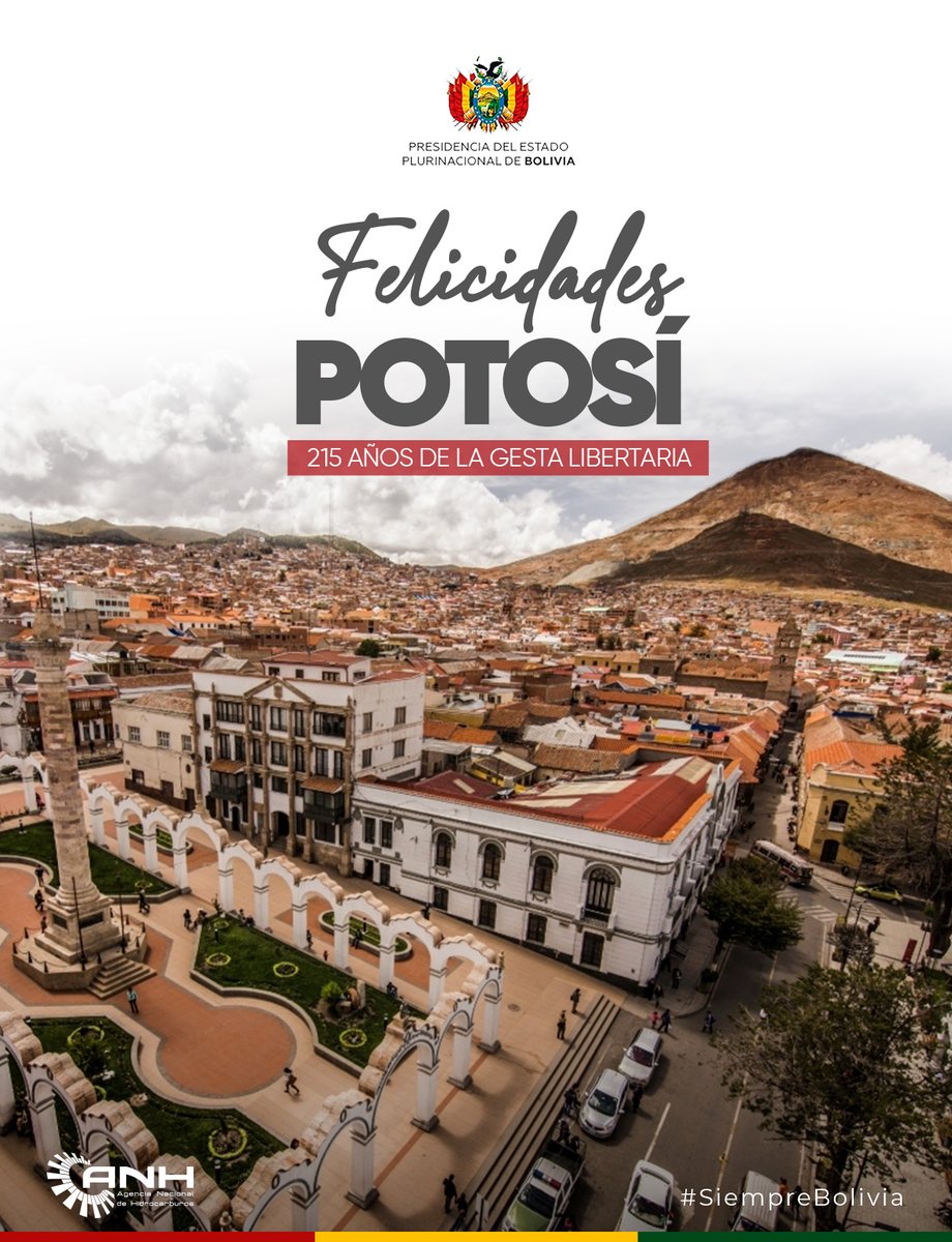 ✨🎉⛰La #ANH rinde su más sincero homenaje al pueblo potosino en el 215º aniversario de la gesta libertaria del 10 de noviembre de 1810. #Potosí es el corazón histórico de Bolivia, símbolo del coraje, la dignidad y el sacrificio de un pueblo.
#siemprebolivia