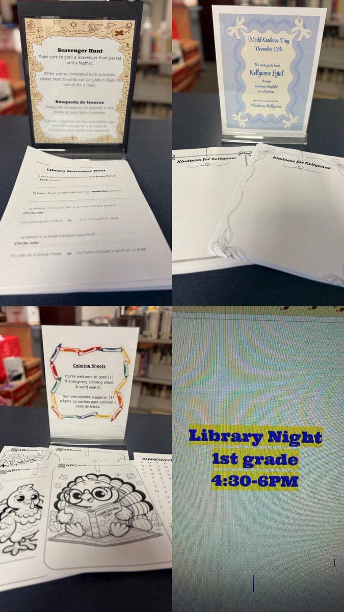 LibraryAHCES's tweet image. 1st grade’s Library Night is tonight from 4:30-6PM. Don’t miss out on a read aloud by Mrs. Taboada, a scavenger hunt, a sweet treat, &amp;amp; being able to check out up to 10 library books 😍📚! See you all soon! 💛💙