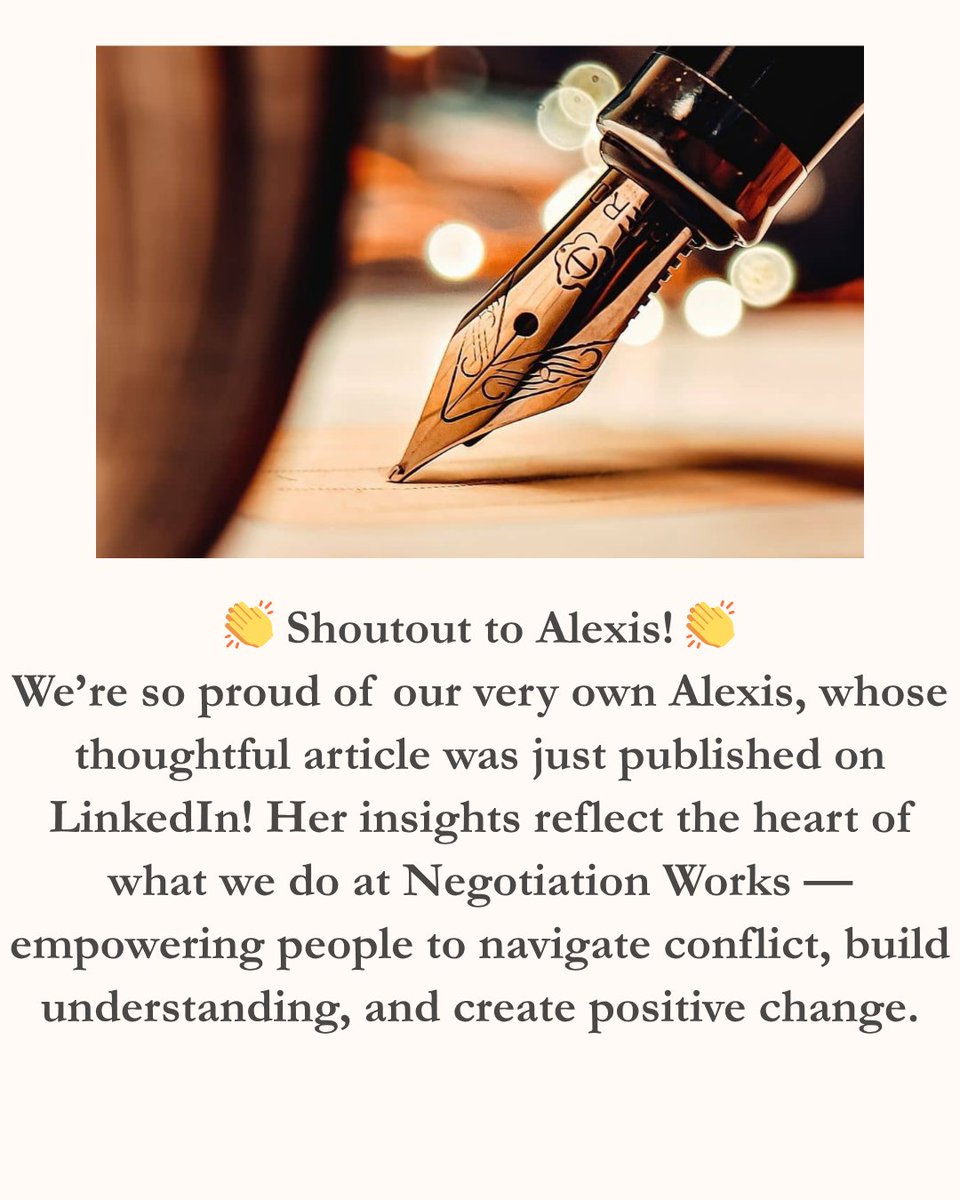 NegotiationW's tweet image. Join us in celebrating Alexis for continuing to amplify the power of effective negotiation and communication! 💪💬✨ Link to article in bio...
#NegotiationWorks #TeamSpotlight #CommunityImpact #ConflictResolution #Empowerment