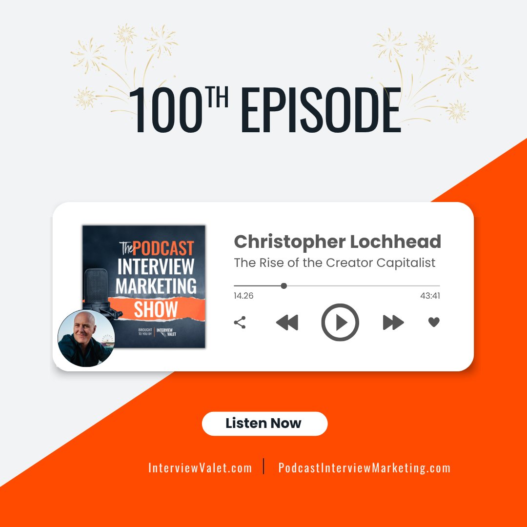 The #PodcastInterviewMarketing Show recently  reached a milestone.

It's been an honor featuring industry thought leaders for 100 episodes. Hearing how they have strategically leveraged podcasts to grow their unique brands &amp; businesses.

Featuring @Lochhead for this milestone.