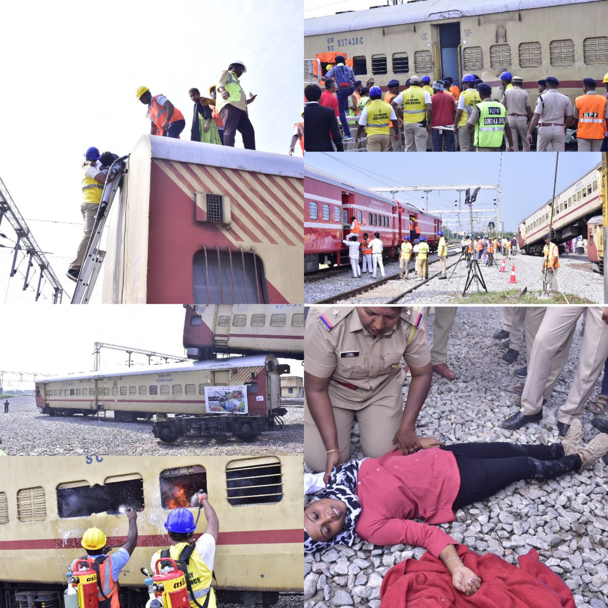 SCRCivilDefence's tweet image. SCR Civil Defence  participated in a joint mock exercise at Timmanacherla on 7th Nov alongside NDRF,Rly BD &amp;amp; Medical teams.The drill focused on BLS,Fire Rescue &amp;amp; Relief operations in presence of DRM/GTL, DEO &amp;amp; other officials from HQ &amp;amp; GTL @RailMinIndia @dgfscdhg @SCRailwayIndia