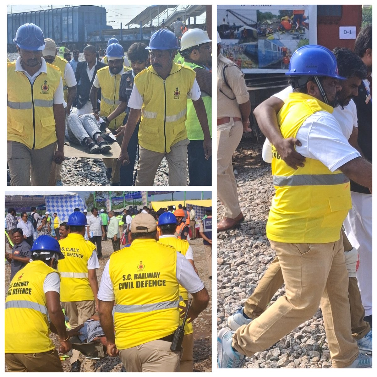 SCRCivilDefence's tweet image. SCR Civil Defence  participated in a joint mock exercise at Timmanacherla on 7th Nov alongside NDRF,Rly BD &amp;amp; Medical teams.The drill focused on BLS,Fire Rescue &amp;amp; Relief operations in presence of DRM/GTL, DEO &amp;amp; other officials from HQ &amp;amp; GTL @RailMinIndia @dgfscdhg @SCRailwayIndia