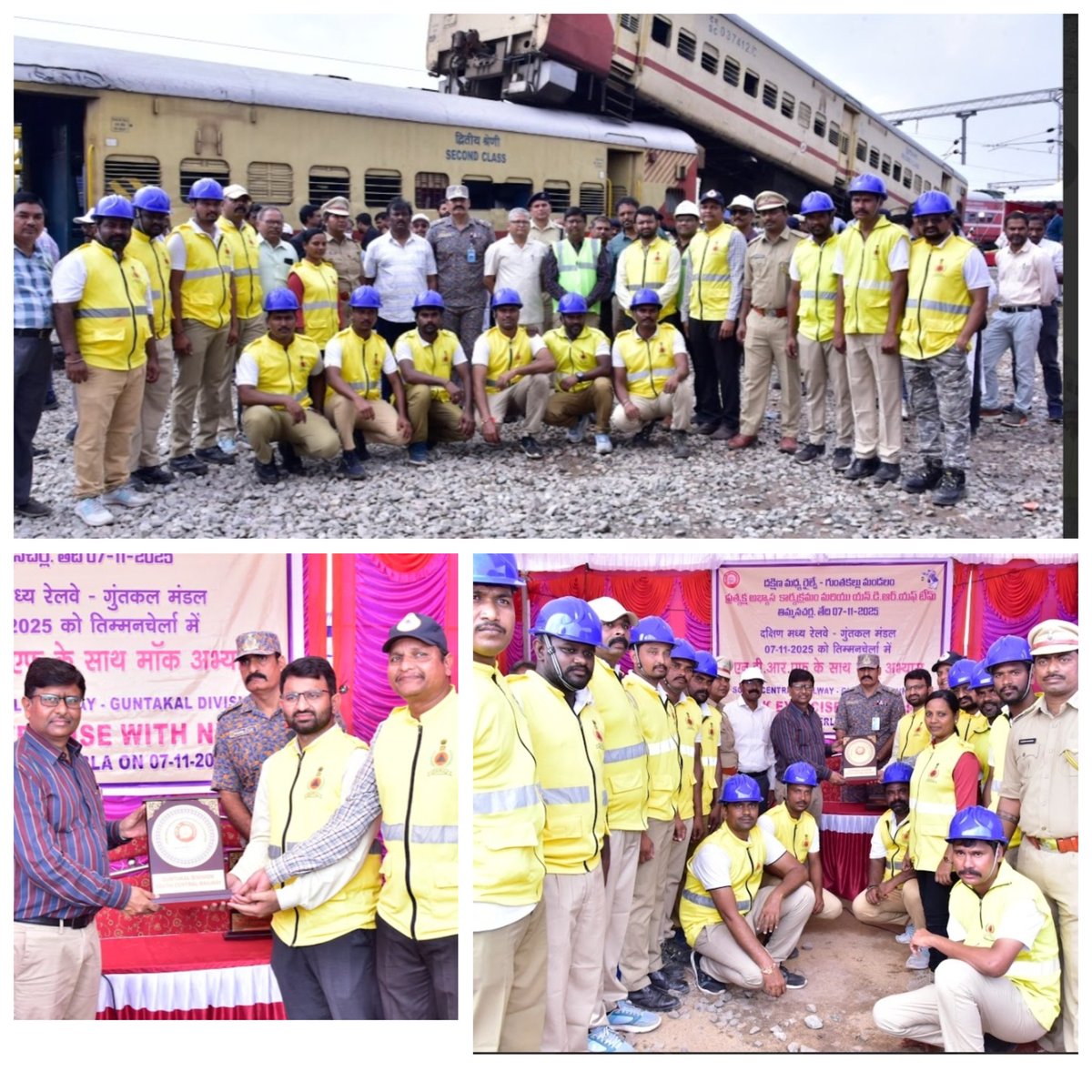 SCRCivilDefence's tweet image. SCR Civil Defence  participated in a joint mock exercise at Timmanacherla on 7th Nov alongside NDRF,Rly BD &amp;amp; Medical teams.The drill focused on BLS,Fire Rescue &amp;amp; Relief operations in presence of DRM/GTL, DEO &amp;amp; other officials from HQ &amp;amp; GTL @RailMinIndia @dgfscdhg @SCRailwayIndia
